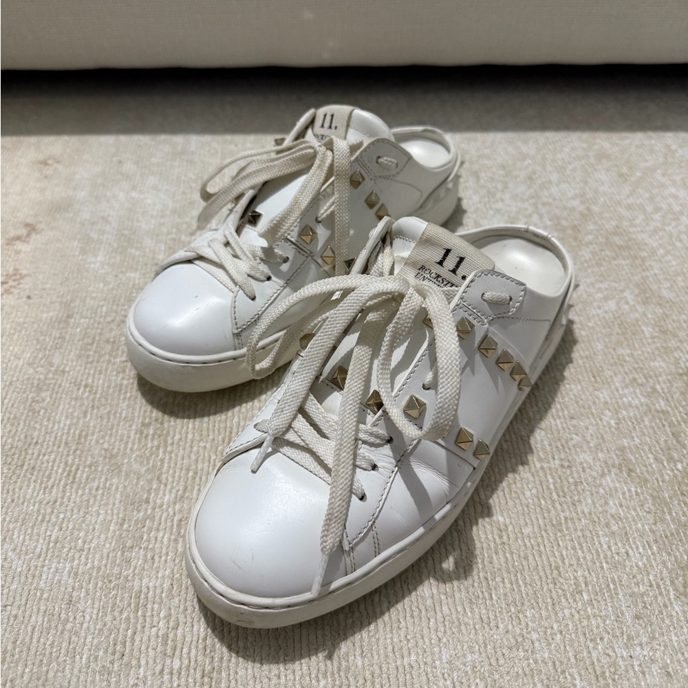 Valentino White Studded Slip-On Sneakers